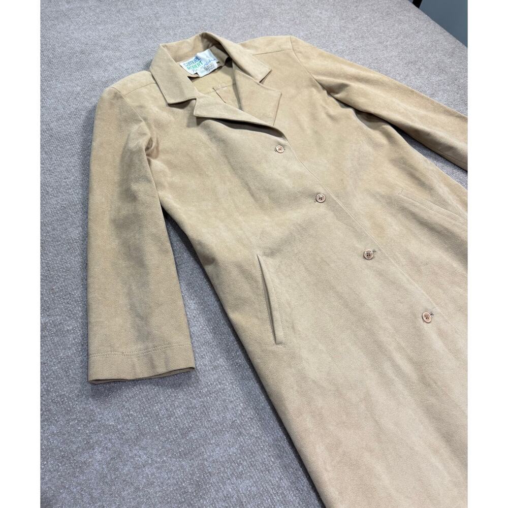Samuel Robert Vintage Trench Coat Tan Faux Suede Minimalist Dark Academia - Picture 3 of 10